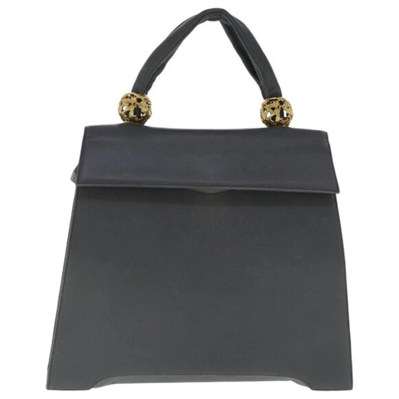 Salvatore Ferragamo Hand Bag Leather Gray Gold Auth bs18987 - Picture 9 of 16